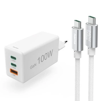 Schnellladegerät mit Ladekabel USB-C, für Laptop, PD, 100 W, 1,5 m, Weiß