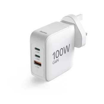Schnellladegerät UK, GaN, 2x USB-C, 1x USB-A, PD, 100 W, Weiß