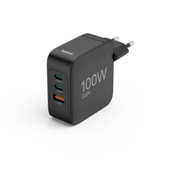 Szybka ładowarka, GaN, 2x USB-C, 1x USB-A, PD, 100 W, czarna