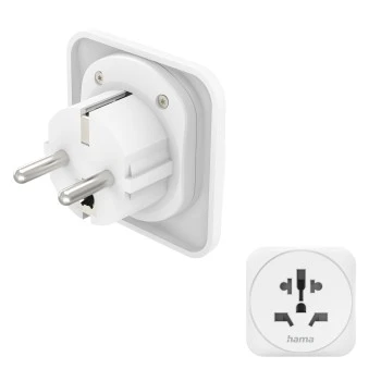 Adaptateur voyage type E et F, 3 pôles, univ., monde vers Europe, blc