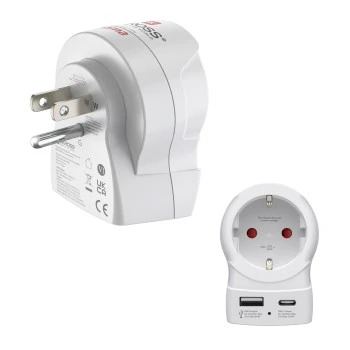Adaptateur de voyage "EU to US", 1 x USB-A, 1 x USB-C (PD), 20 W
