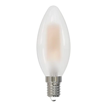 LED filament bulb, E14, 470lm replaces 40W, candle C35, matt, warm white, 2 St.