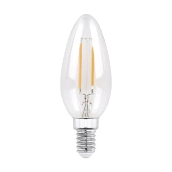 LED žárovka s vláknem, E14, 250 lm nahrazuje 25 W, svíčka B35, čirá, teplá bílá