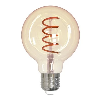LED vláknová žiarovka, E27, Globe G80, jantárová, číra, extra teplá biela, stmievateľná