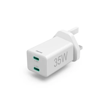 Rýchlonabíjačka UK, 2x USB-C, PD/Qualcomm®, mini nabíjačka, 35 W, biela