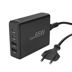 Hama USB-Ladestation 4 Ports, GaN, Schnellladegerät, 2xUSB-C, 2xUSB-A, PD, 65 W
